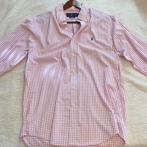 Polo Ralph Lauren. Long sleeve pink and white button up collared shirt!